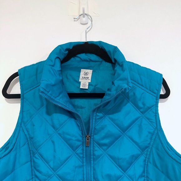 NWOT, Izod, Sky Blue Turquoise Quilt Pattern Zip-Up Vest Jacket, Size Large - Picture 4 of 8